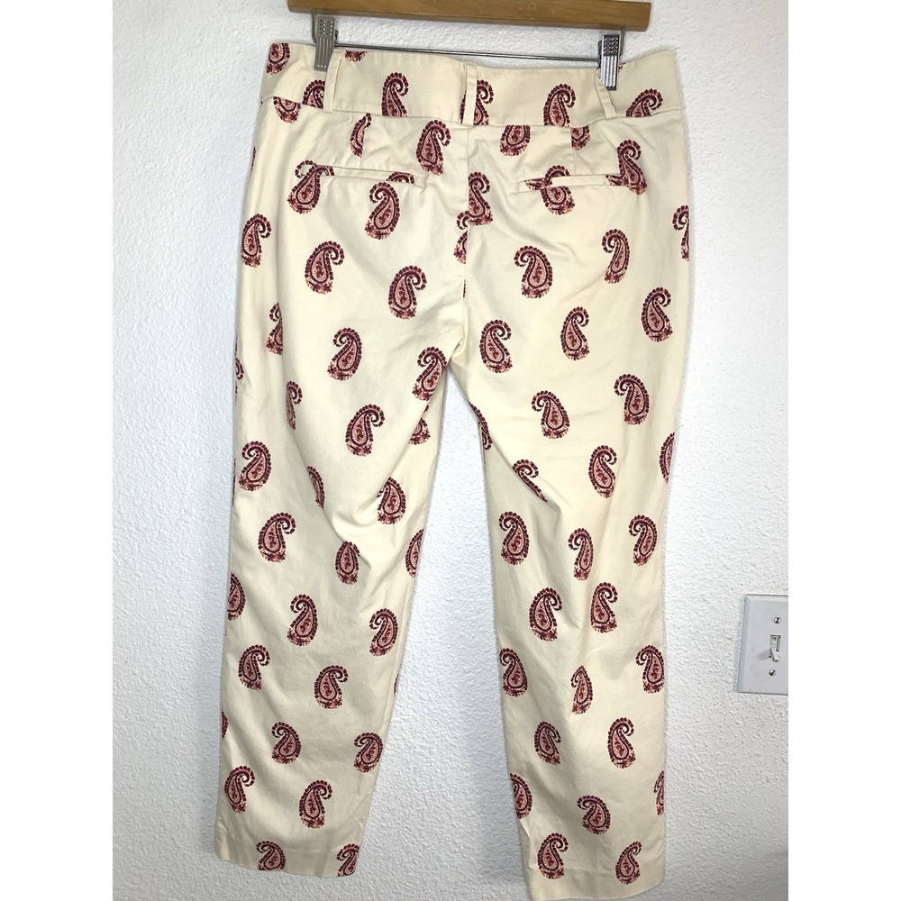 Ann Taylor LOFT Tan Red Paisley Cotton Blend Original Ankle Pants Size 4 - Picture 2 of 7